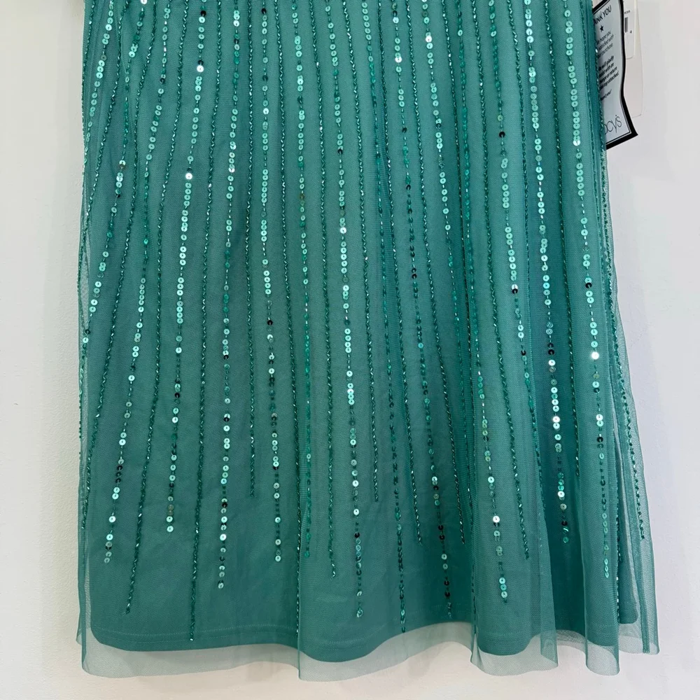 ADRIANNA PAPELL STUDIO Sequin Beaded Flutter Sleeve Cocktail Dress Green Size 20 - Picture 8 of 10